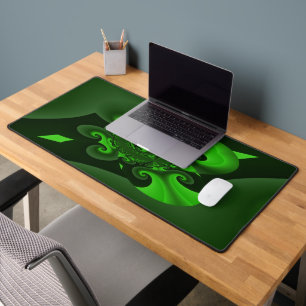 Dark Green And Lime Spiral Wave Canvas Print Desk Mat