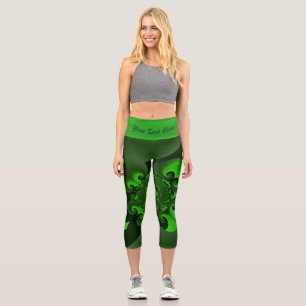 Dark Green And Lime Spiral Wave Leggings