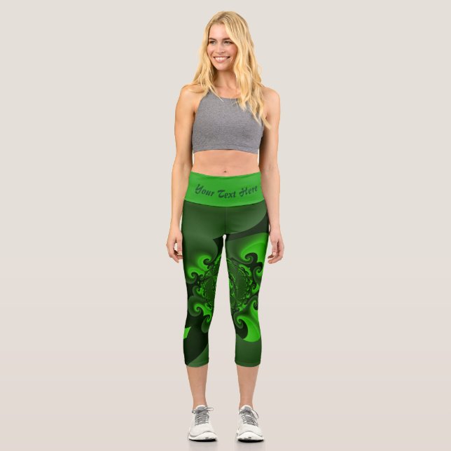 Dark Green And Lime Spiral Wave Leggings (Front)