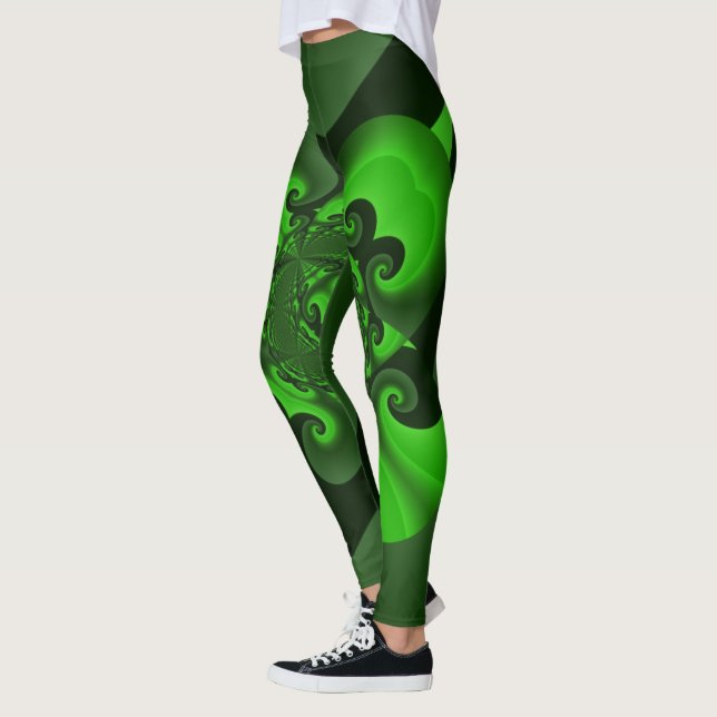 Dark Green And Lime Spiral Wave Leggings (Left)