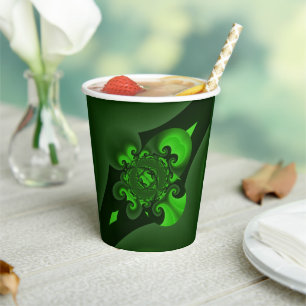 Dark Green And Lime Spiral Wave Paper Cups
