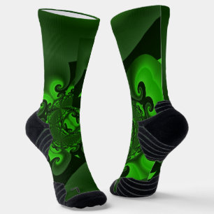 Dark Green And Lime Spiral Wave Socks
