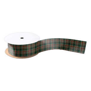 Dark Green and Maroon Christmas Plaid Pattern Satin Ribbon