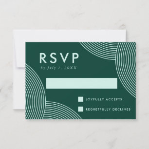 Dark Green and Mint Geometric Swirl Wedding RSVP Card