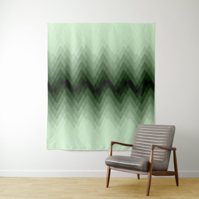 Dark green and mint zigzag. throw pillow tapestry (In Situ)