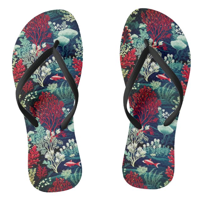 Dark Green and Red Coral Reef  Jandals (Footbed)