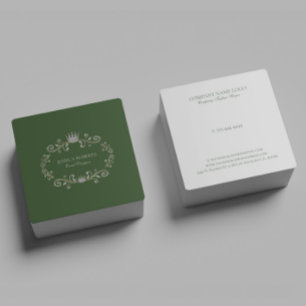 Dark-Green And Silver Glitter Ornate Frame  Square Business Card