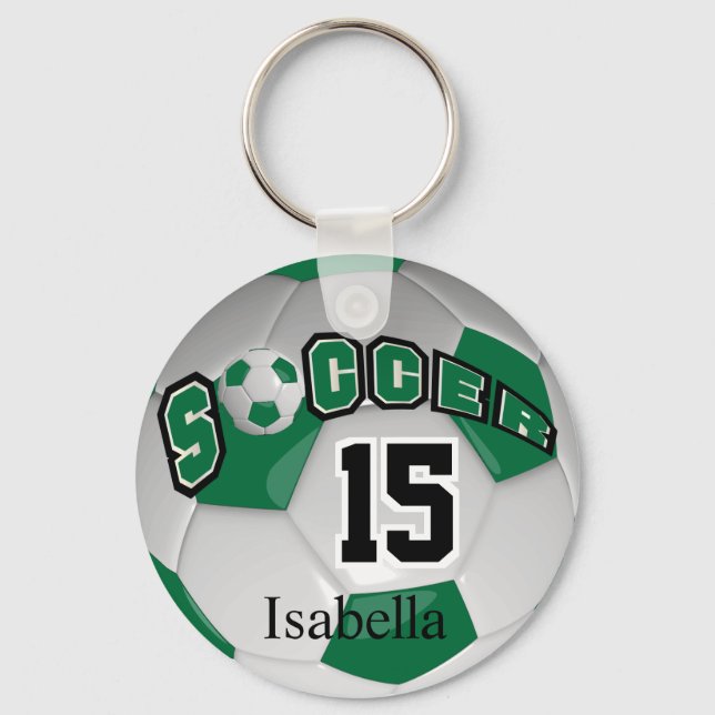 Dark Green and White Autograph Soccer Ball Key Ring (Front)