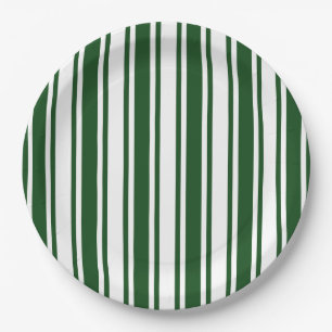 Dark green and white candy stripes paper plate