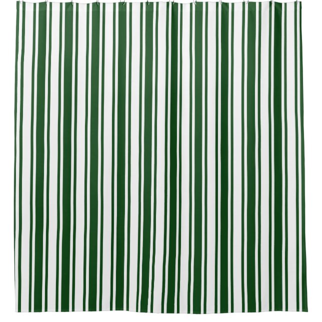 Dark green and white candy stripes shower curtain (Front)
