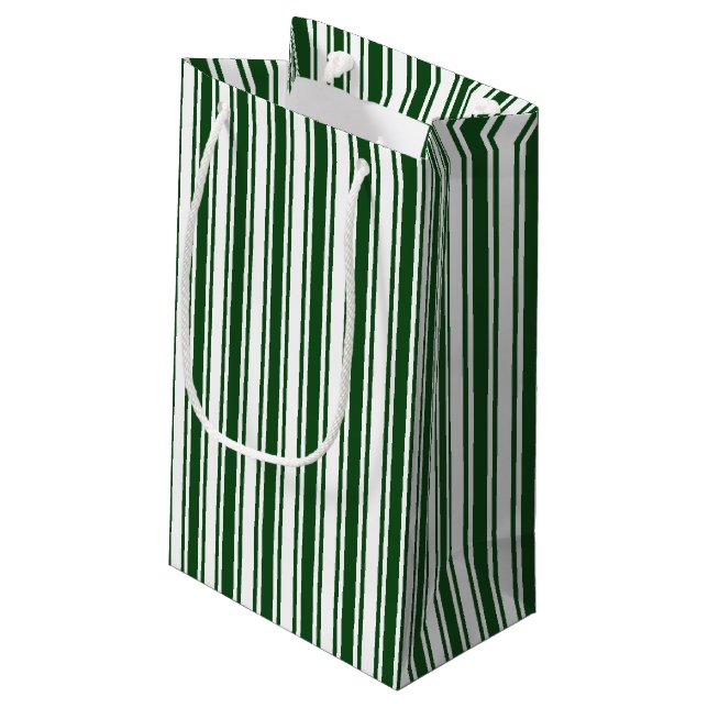 Dark green and white candy stripes small gift bag (Back Angled)