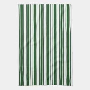 Dark green and white candy stripes tea towel