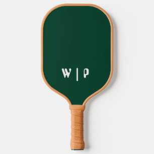 Dark Green and White Modern Custom Monogram Pickleball Paddle