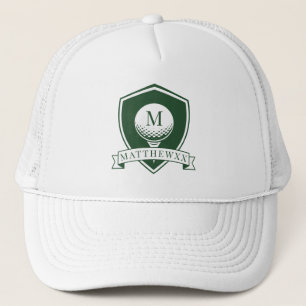 Dark Green and White Name Initial Monogram Golfer Trucker Hat