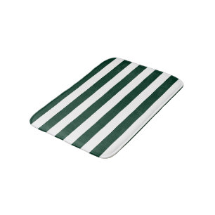 Dark Green and White Stripes Bath Mat