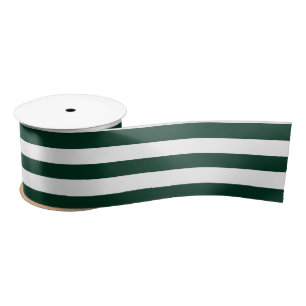 Dark Green and White Stripes Satin Ribbon