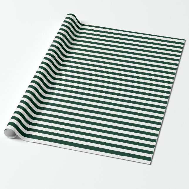 Dark Green and White Stripes Wrapping Paper (Unrolled)