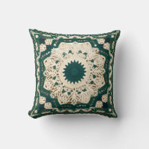 Dark Green and White Throw Pillow