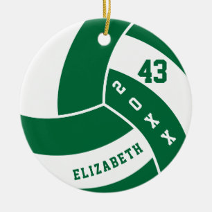 Dark Green and White Volleyball Ceramic Tree Decoration