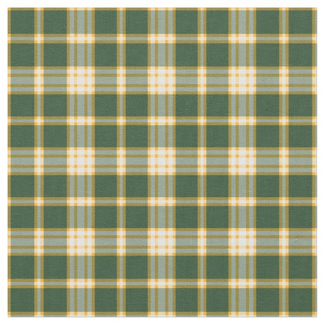 Dark Green and Yellow Gold Sporty Plaid Fabric (Close Up)