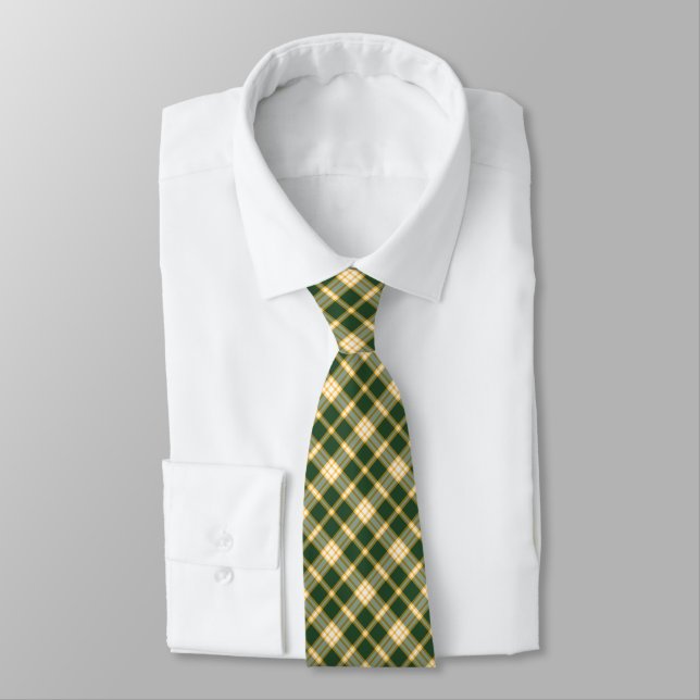 Dark Green and Yellow Gold Sporty Plaid Tie (Tied)