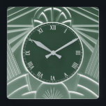 Dark Green Art Deco Clock - Stylish Abstract Lines<br><div class="desc">"art deco clock",  "art nouveau clock",  "dark green",  "1920s geometric symmetrical lines",  "stylish sophisticated 1920 style",  "smart luxury",  "retro vintage luxurious antique",   "elegant line pattern design",  "glamourous glam square clock",  "classy classic glamour"</div>