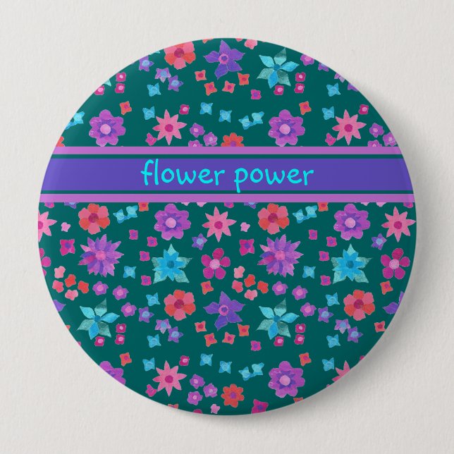 Dark Green Background Flower-Power Button (Front)