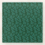 Dark Green Background with Teal Botanical Leaves Glass Coaster<br><div class="desc">Seamless pattern of teal botanical leaves on a dark green background. The repeating leaf motifs create a harmonious,  nature-inspired design.</div>