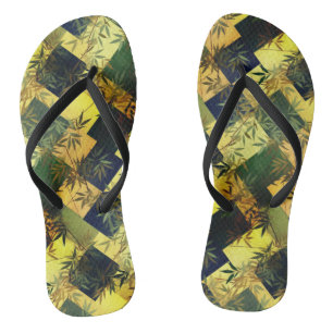 Dark Green Bamboo Japanese Chiyogami Pattern Jandals