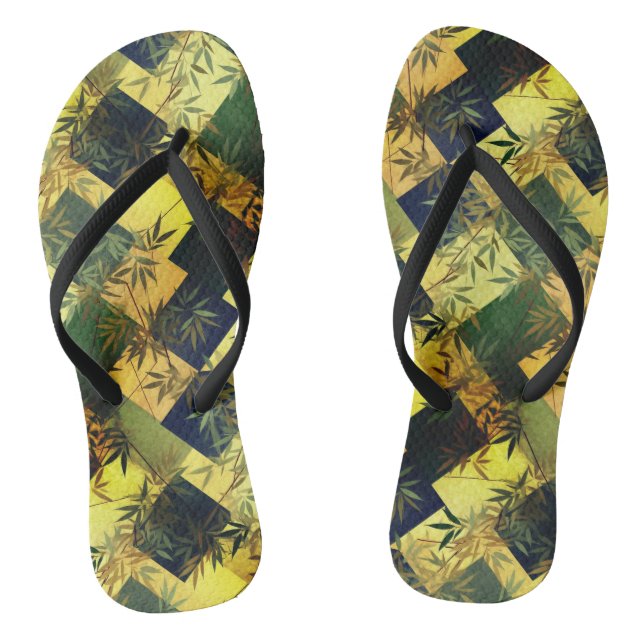 Dark Green Bamboo Japanese Chiyogami Pattern Jandals (Footbed)