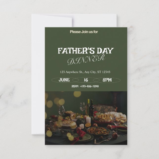 Dark Green & Beige Chic Father's Day Dinner Invitation (Front)