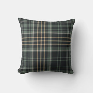Dark Green Beige Plaid Cushion