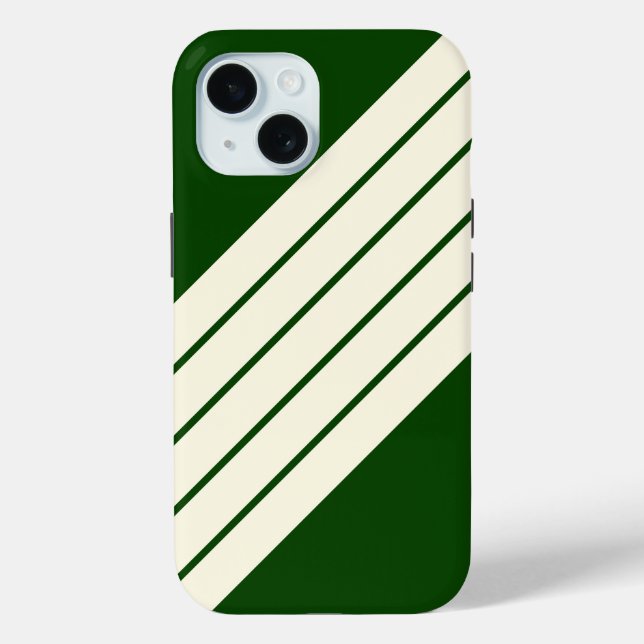 Dark Green Beige Striped 80s Classic Retro Stripes Case-Mate iPhone Case (Back)
