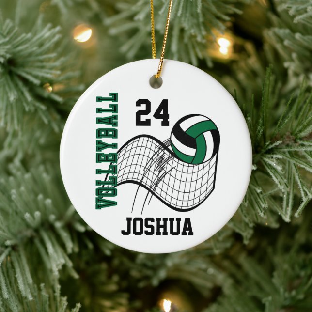 Dark Green, Black and White Volleyball Ceramic Tree Decoration (Tree)
