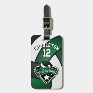 Dark Green, Black and White Volleyball 🏐 Luggage Tag