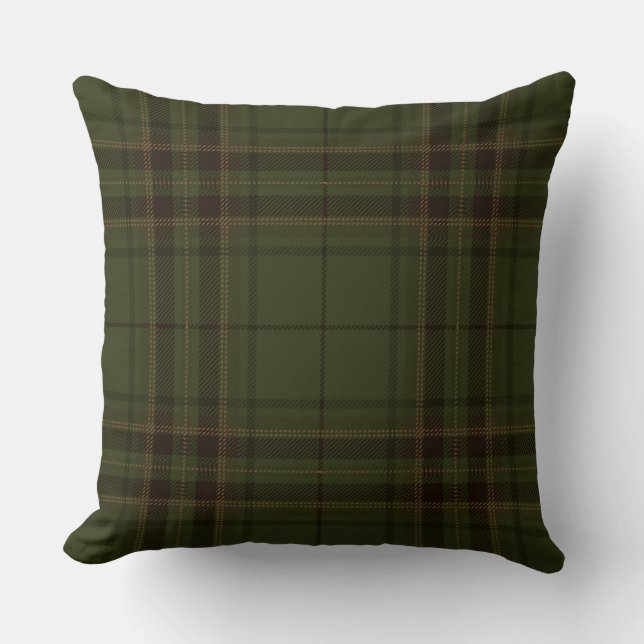 Dark Green Black Brown Scottish Tartan Plaid Cushion (Front)
