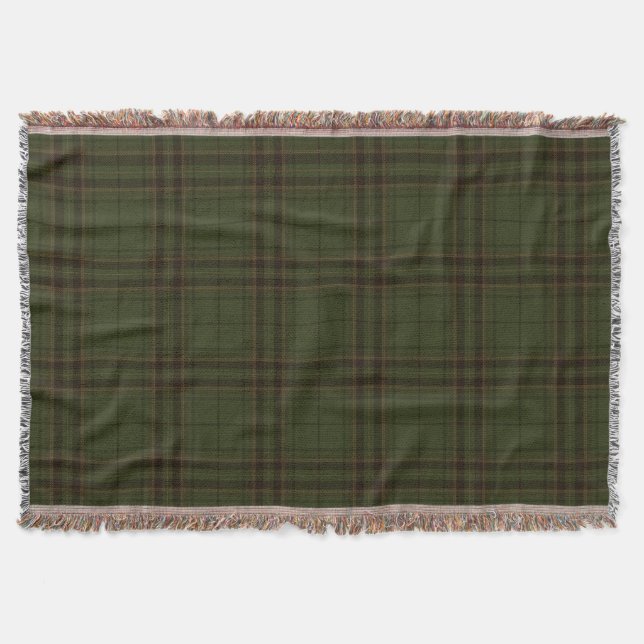 Dark Green Black Brown Scottish Tartan Plaid Throw Blanket (Front)