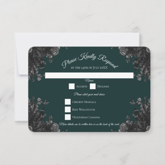Dark Green Black Gothic Roses Wedding Invitation (Front)