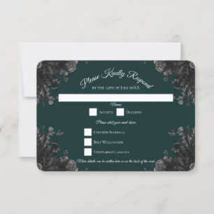 Dark Green Black Gothic Roses Wedding Invitation