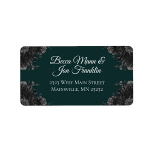 Dark Green Black Gothic Roses Wedding Label