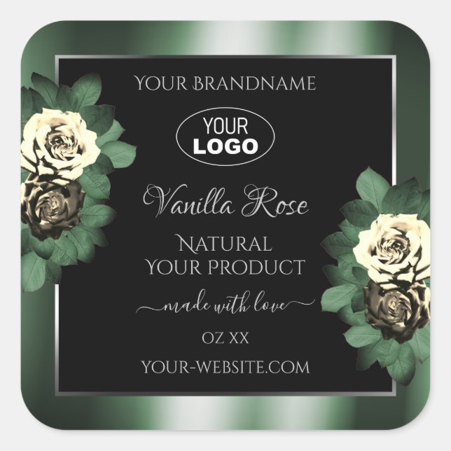 Dark Green Black Product Labels Leafy Roses Logo (Front)