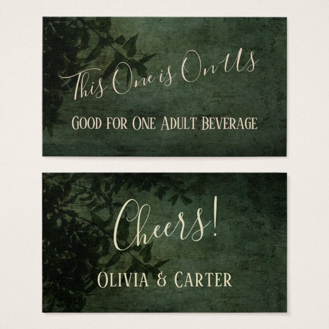 Dark Green & Black Rustic Vintage Drink Tickets (Front & Back)