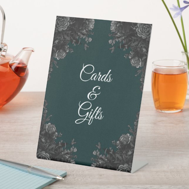 Dark Green Black Wedding Pedestal Sign (In SItu)