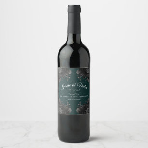 Dark Green Black Wedding Wine Label