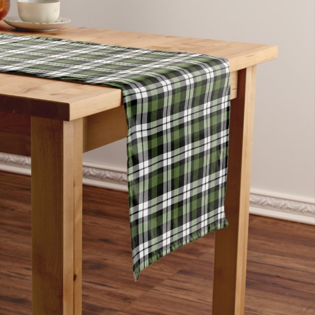 Dark Green Black White Buffalo Check Plaid Pattern Short Table Runner (In Situ)