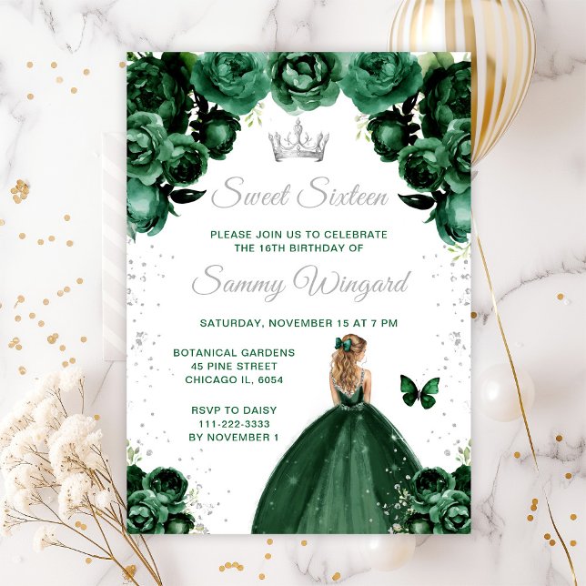 Dark Green Blonde Hair Princess Sweet Sixteen Invitation (Creator Uploaded)
