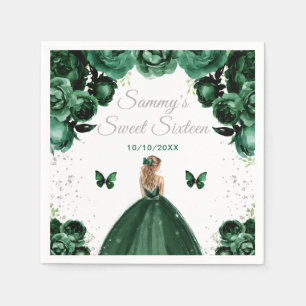 Dark Green Blonde Hair Princess Sweet Sixteen Napkin