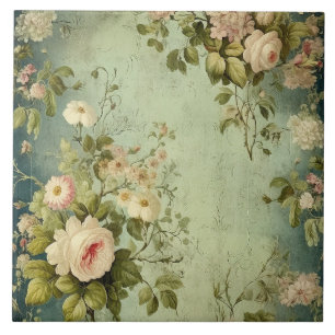 Dark Green Blush Rose Tile