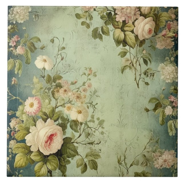 Dark Green Blush Rose  Tile (Front)