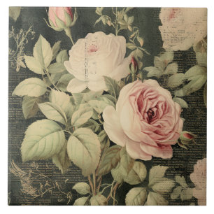 Dark Green Blush Rose Tile